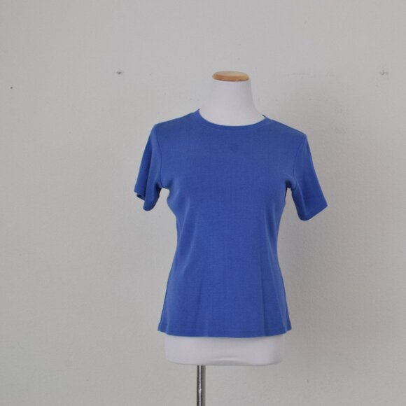 Vintage 90s Blue Cotton/Rayon Scoop Neck Tee | size L - Picture 5 of 9